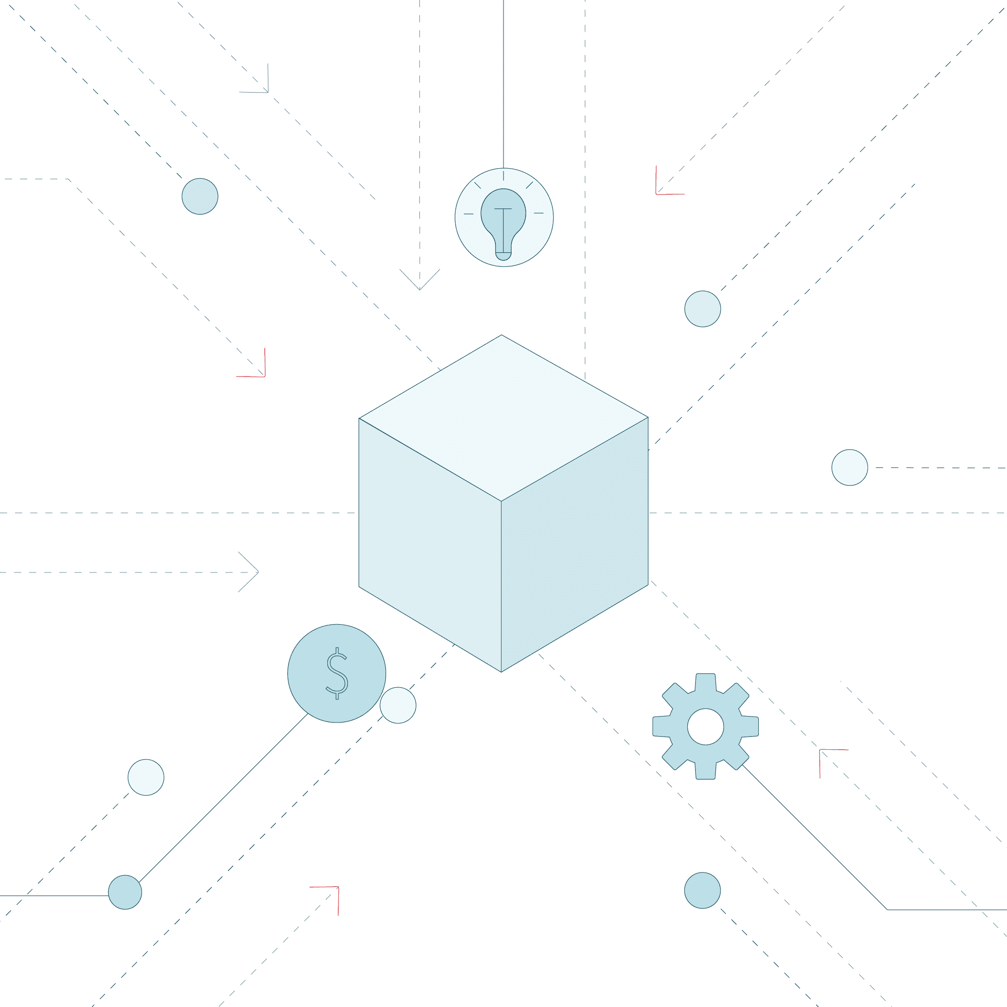 Illustration of a puzzle box that demonstrates the datasets a building's asset manager has to consider, among them energy efficiency, asset health, climate risk and usage.